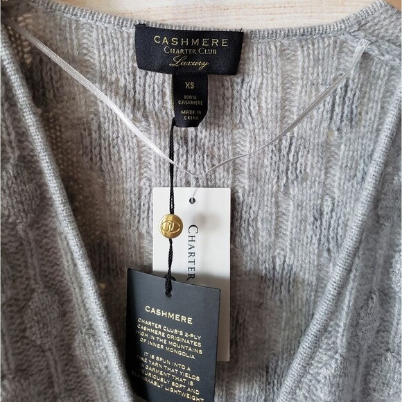 Charter Club Cashmere Textured Dolman Sleeve Cropped Cardigan Crystal Buttons XS - Picture 6 of 10